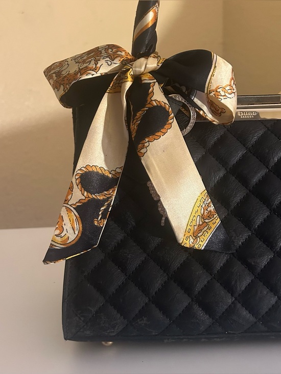 Handbags - Twilly Women Handbag Scarf Black Cream Gold